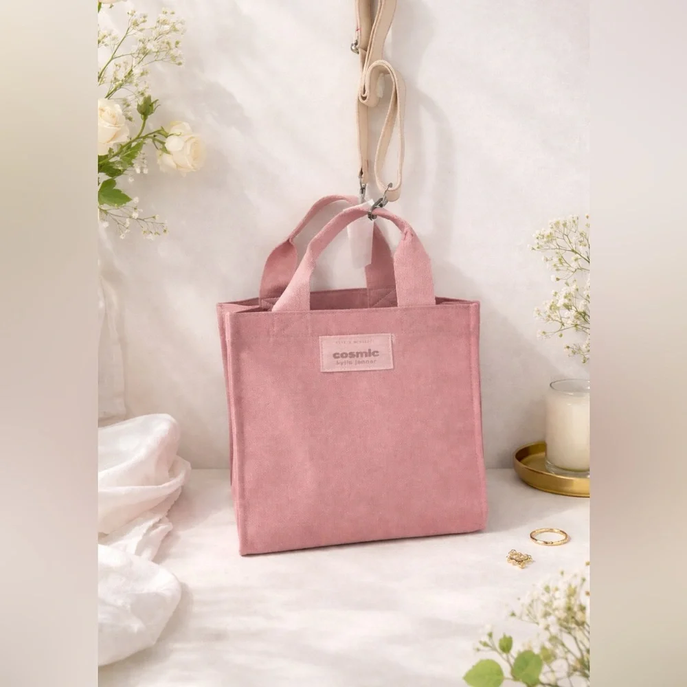 Cosmic Kylie Jenner Pink Canvas Mini Tote Bag Crossbody Strap